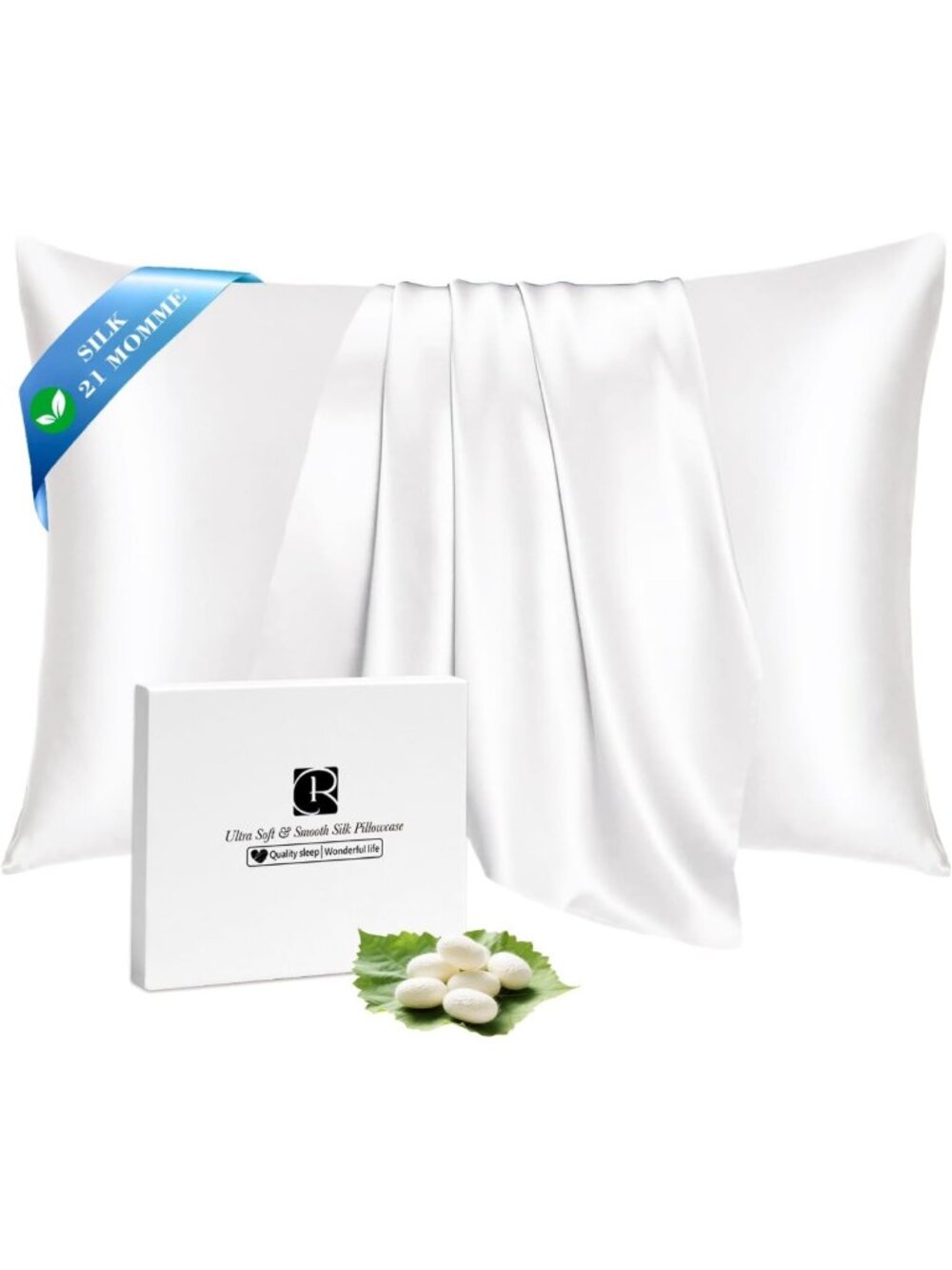 Luxurious 21 Momme 100% Mulberry Silk Pillowcase, Standard Size 20x26, Ivory